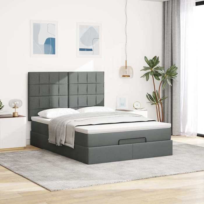 VidaXL Cadre de lit ottoman avec matelas gris foncé 140x190 cm tissu 3313155