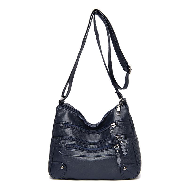 Solid Color Multi Zipper Bag Vintage Soft Leather Shoulder Bag  Casual Crossbody Purse For Work