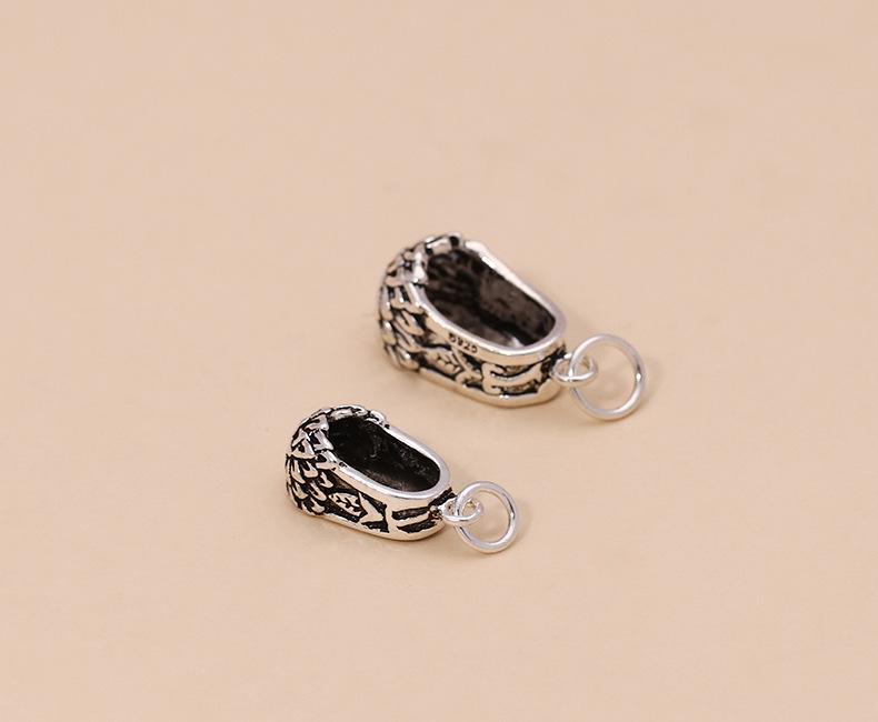 925 Sterling Silver Braided Bracelet with Little Embroidered Shoe Pendant Charm