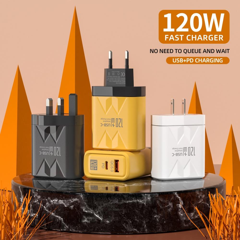 120W GaN USB C Fast Charger PD QC5.0 Wall Adapter for iPhone 15 16 Samsung Xiaomi Huawei Quick Charge EU/US Plug Phone Charger