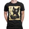 Men's Japanese Black Cat Ramen T Shirts Kawaii Noodle Cat Cotton Clothing Creative Short Sleeve Crew Neck Tees Summer T-Shirt