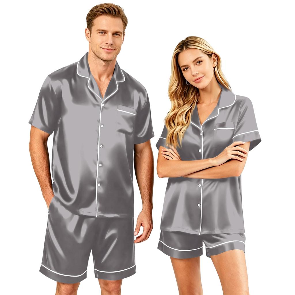 Couple Matching Pajama Set Short Sleeve Button Down Shirt and Shorts Set Soft Casual Sleepwear Available In Sizes S To XXXXL