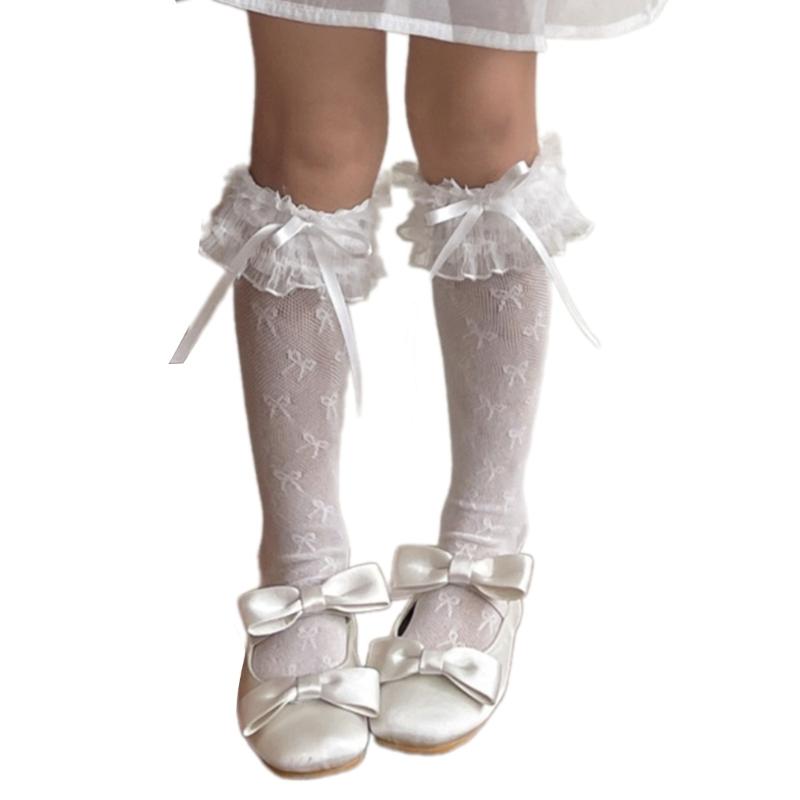 

Модные гольфы до середины икры с кружевной отделкой для детей, удобные нейлоновые носки-гольфы для девочек на каждый день белый