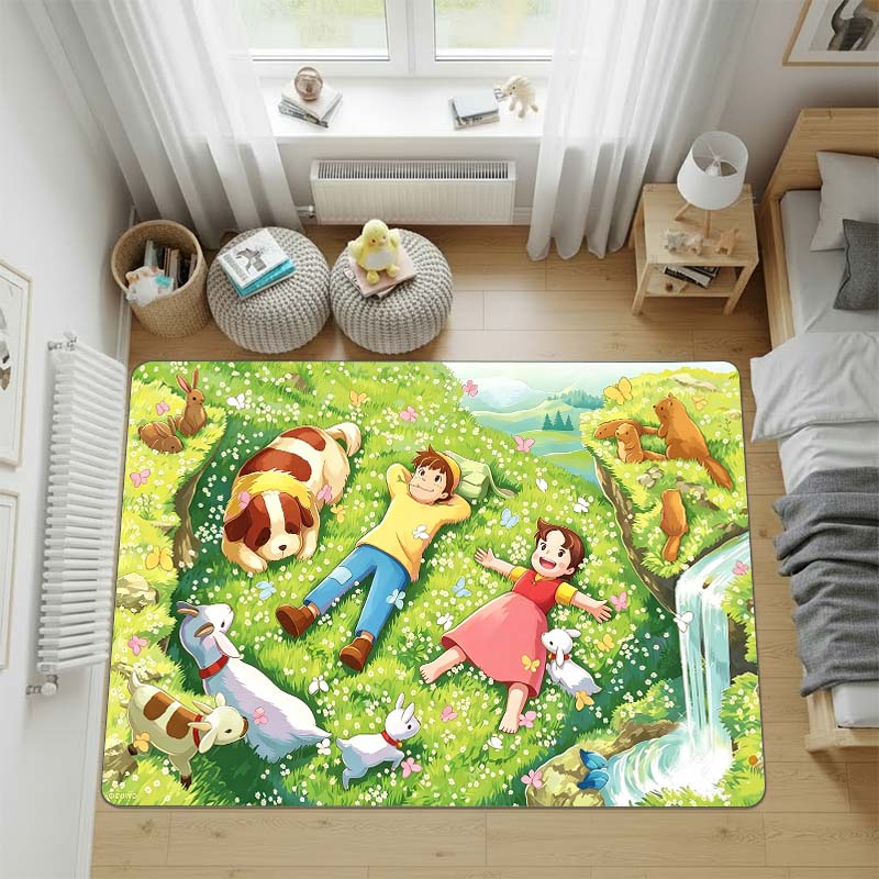 Heidi Alp Cartoon Area Rug Cute Washable Non-Slip Play Mat Cute Anime Floor Carpet for Kids Room Bedroom Living Room Decor