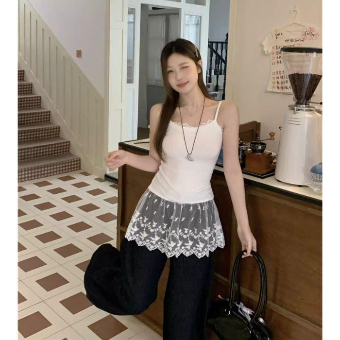 

Женская милая и пикантная кружевная камисоль-пеплум - 2025 Топ без рукавов M белый