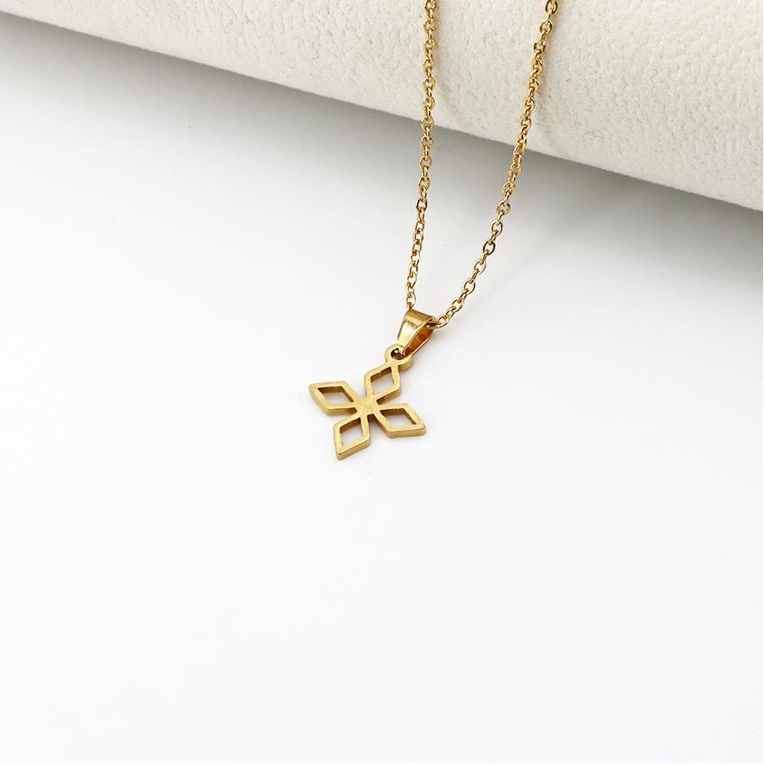 Fashion Trend Original Stainless Steel Jewelry Gold-plated Leaves Hexagonal Star Rose Pendant Necklace