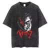 Berserk Anime Guts Charakter Vintage Gewaschenes Baumwoll-T-Shirt Retro Manga Grafik Sommer Kurzarm Locker Geschnittene Oberteile Für Männer Frauen Tägliche Freizeitkleidung