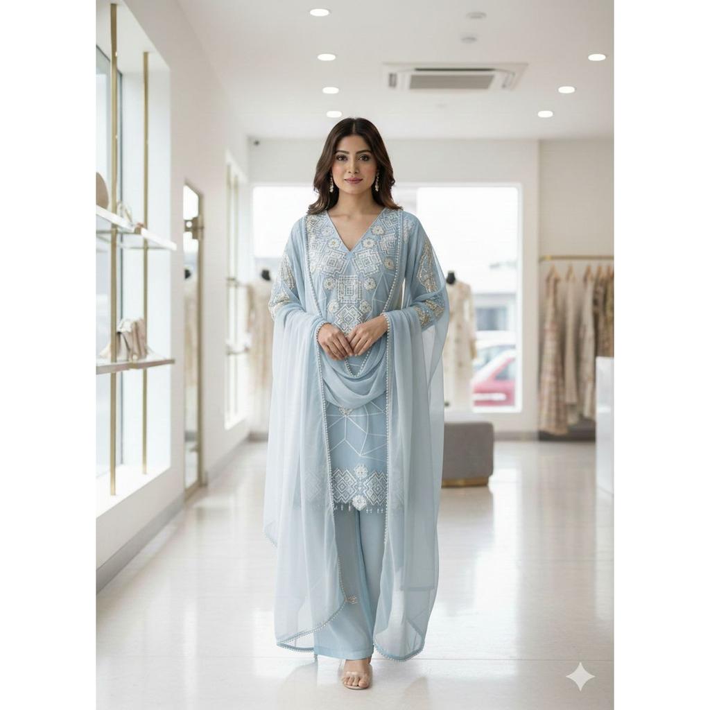 Pakistani Georgette Top Palazzo Suit Indian Designer Ethnic Salwar Kameez Dress
