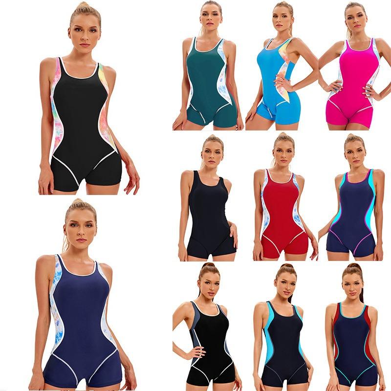 Costume intero sportivo da donna abbinamento colori conservativo costume da bagno sexy schiena scoperta