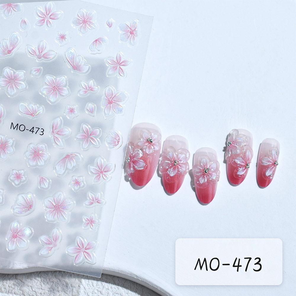 Embossed Design 3D Flower Stickers Elegant Style White Flower Self Adhesive Nail Decals Adhesive Accessories Simple Floral