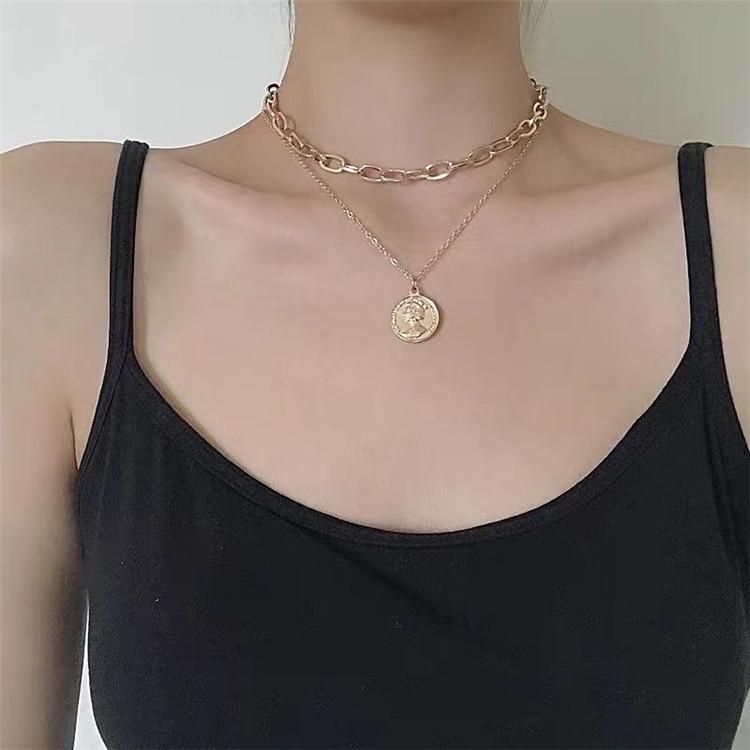 Multi Layer Choker Necklace Collar Statement Coin Pendant Necklace Women Jewelry