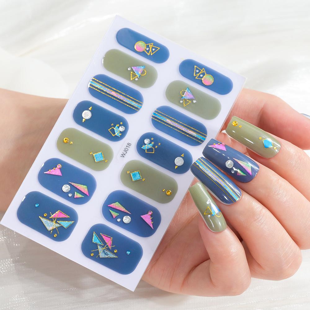 14 Tips/sheet Women Girls Full Cover Self-adhesive Nail Polish Stickers Baking Free Marble, Shell Pattern Nail Wrap Decals Decor