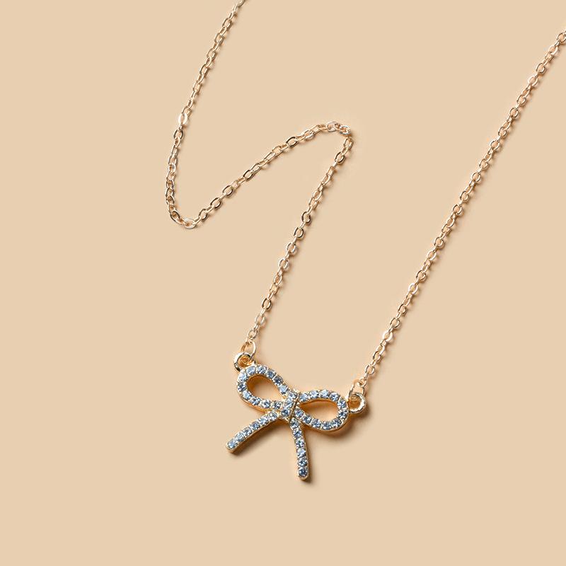 Bow Necklace Wholesale European and American Jewelry Simple Fashion Pendant Women's Alloy Diamond Neck Chain Sweater Chain