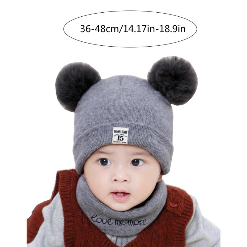 2-teiliges Set aus Babymütze und Halswärmer mit Bärenmotiv, gestrickte Babymütze und Schal, dehnbare Mütze und Schal für Kleinkinder, angenehm zu tragen