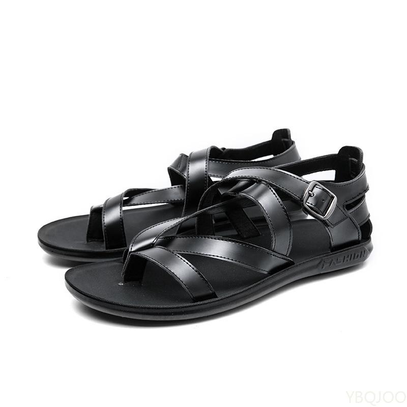 2025 Cross Strap Rome Sandals Shoes Outdoor Driving Real Leather Sandals Male Solid Summer Casual Beach Shoes Homme Zapatos