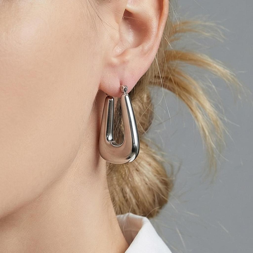 Chic Geometric Titanium Ear Hoops: European & American Cold Style Celebrity Earrings