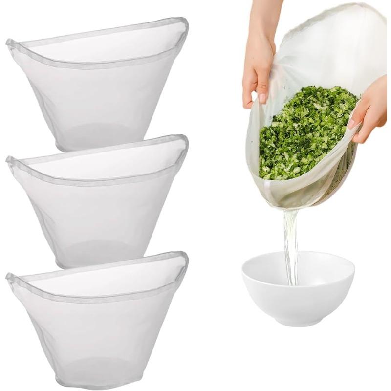

3PCS New Bowl-Shaped Nut Milk Bag, Reusable Unbleached Nylon Strainer for Soy Milk, Cheese, Yogurt - All Purpose Food Filter