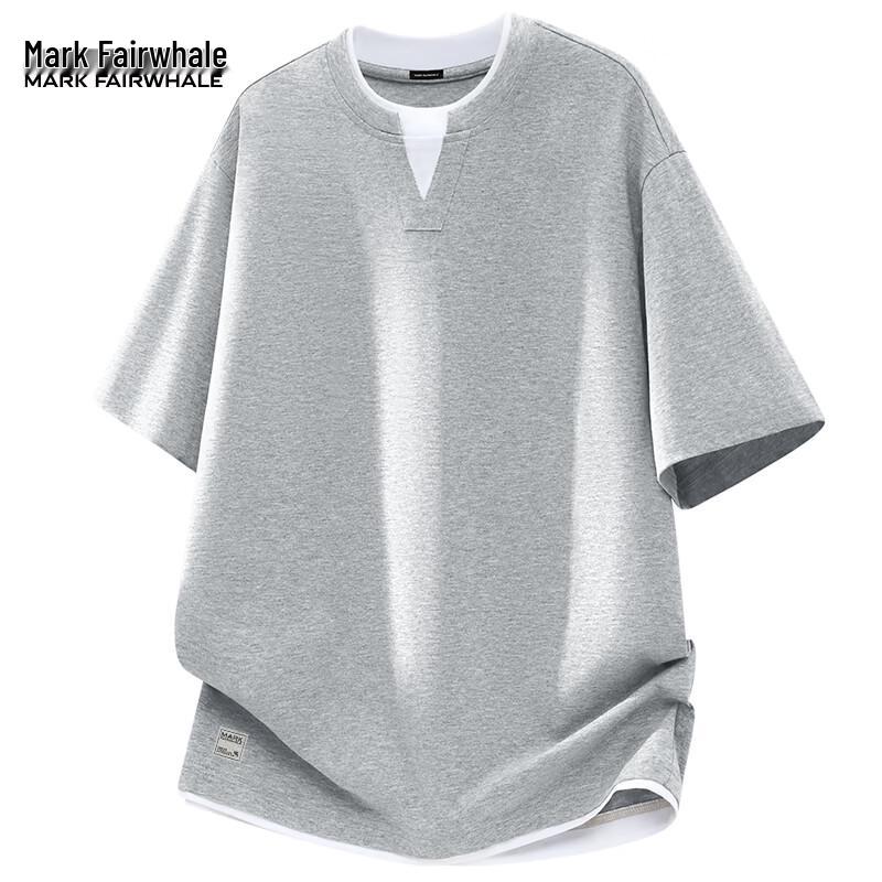 Mark Fairwhale Men's V-Neck Faux Two-Piece Short Sleeve T-Shirt