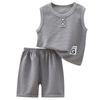 Trendy Waffle Two-Piece Summer Vest Set for Kids: Short-Sleeved Outfit