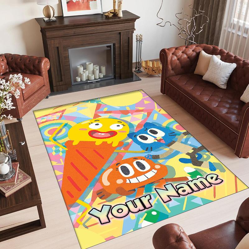 Personalized Crystal Velvet Carpet Custom Name Text,Amazing World of Gumball Anti Slip Area Rug For Home Decoration