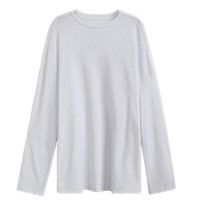 Solid Color Loose Fit Round Neck Long Sleeve T-Shirt