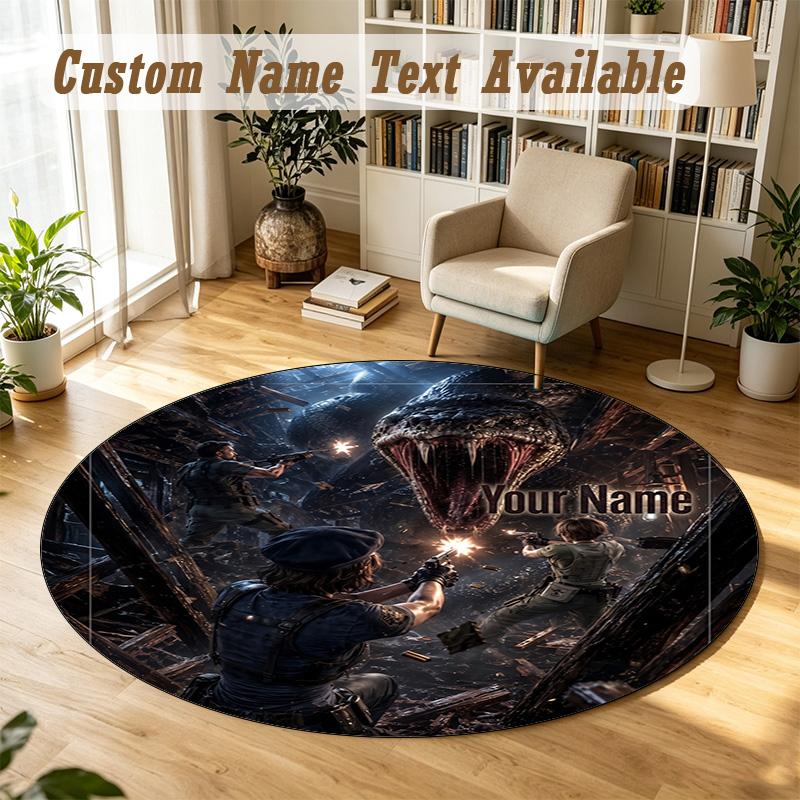 Resident Evil Personalized Round Rug Support Custom Name, Soft Home Decor Mat