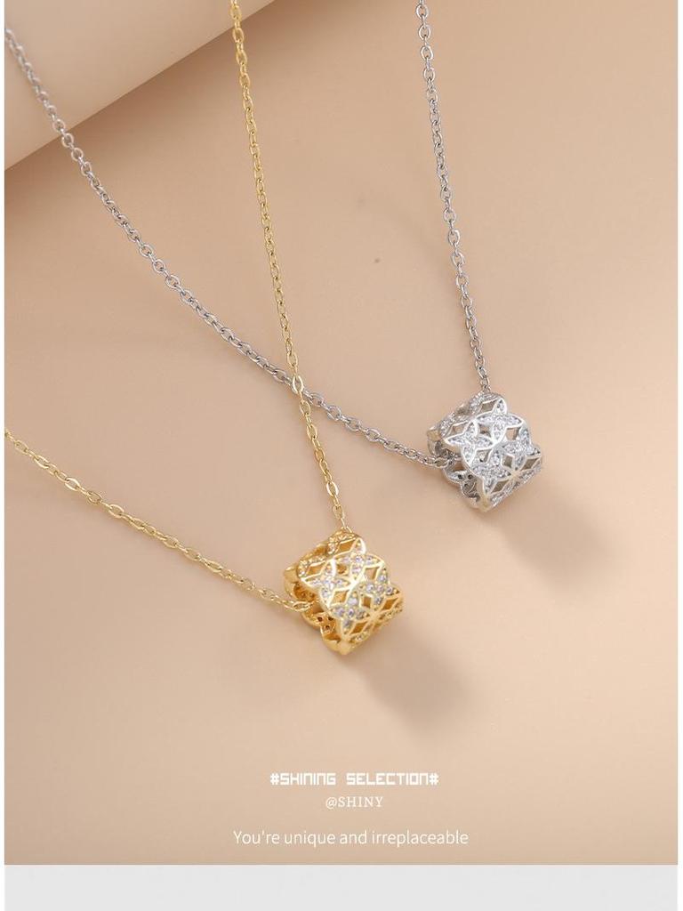 Collier Pendentif Zircon Élégant Double Rang pour Femmes - Cuivre, Design Simple & Exquis