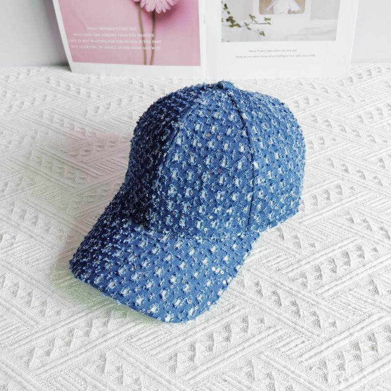 Spring And Summer Ripped Sequins Fashion Denim Baseball Cap Personalized Casual Versatile Hard Top Sunshade Cap