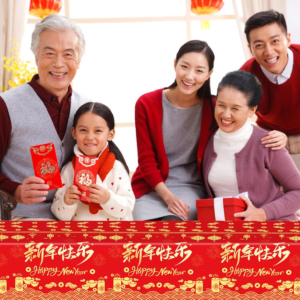 2025 Chinese New Year Red Lantern Table Cover Lunar New Year Disposable Tablecloth for Spring Festival Party New Year Eve Decor