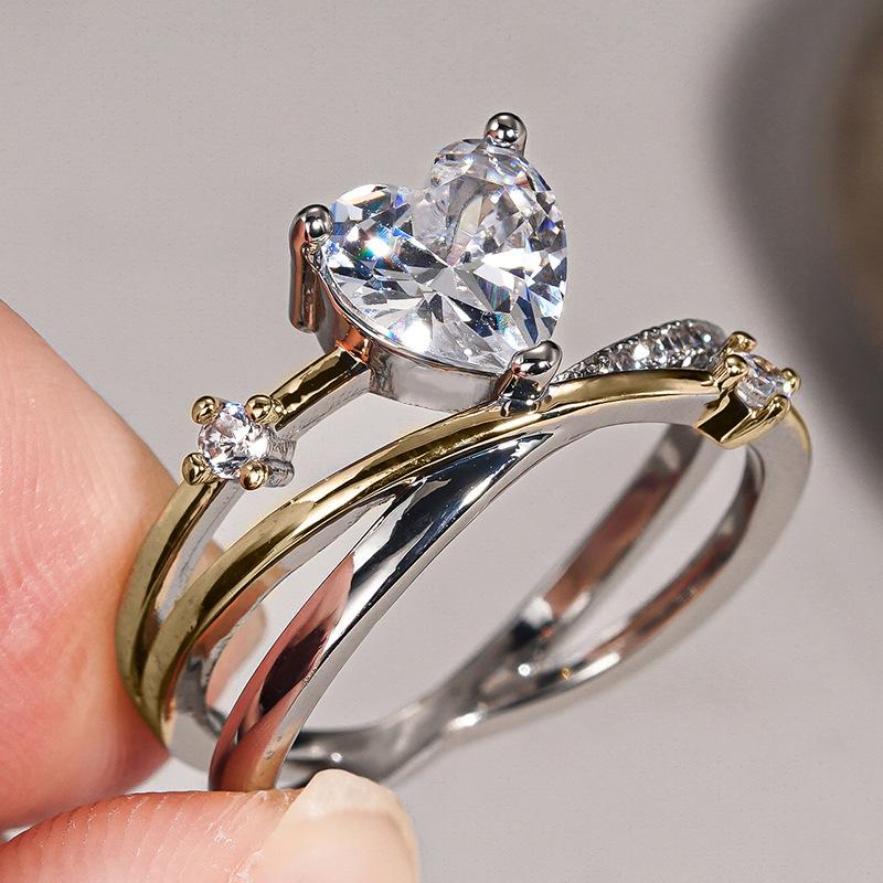 

European and American Love Double Color Lines Multi Layer Design Trendy Shining Inlaid Zircon Fairy Style Sweet and Elegant Ring 8