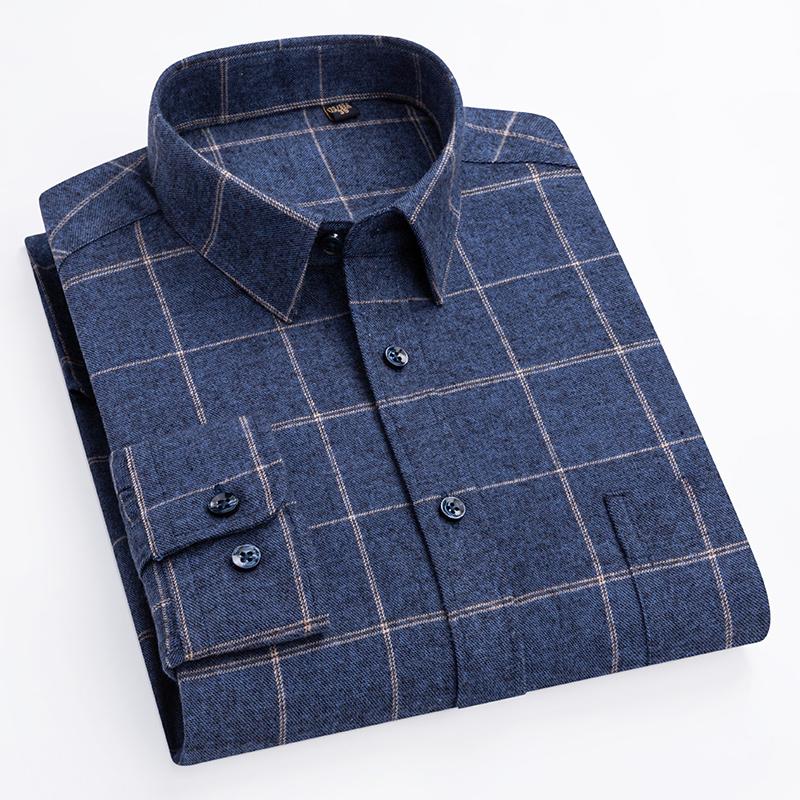 100% Cotton Plaid Shirts for Business Men Long Sleeve Quality Autumn Spring Male Casual