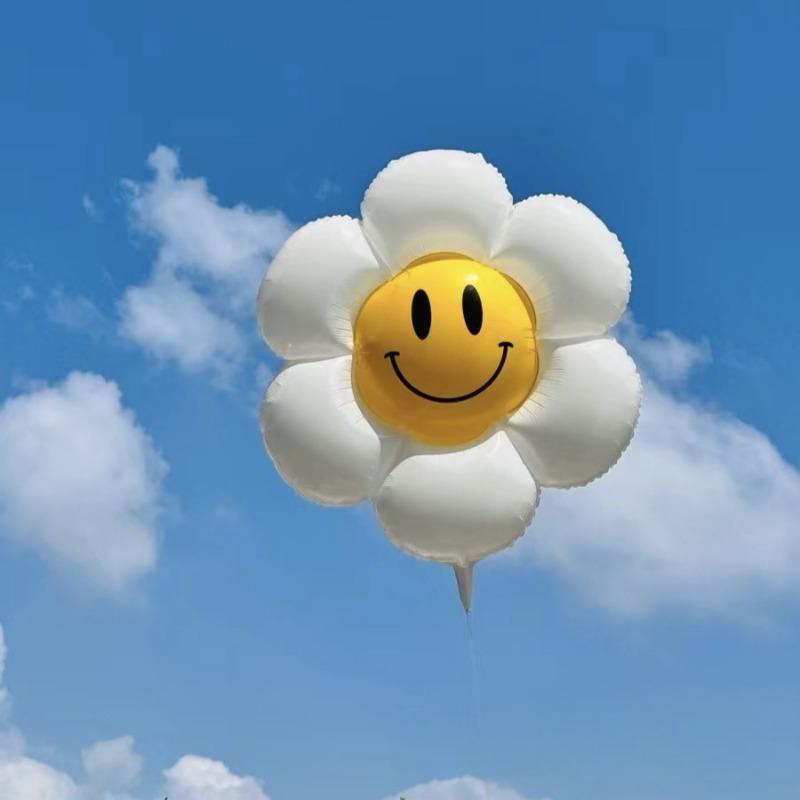 Large White Colorful Daisy Sunflower Aluminum Film Balloons for Outdoor Picnic, Wish Release and Photo Shooting Balloons