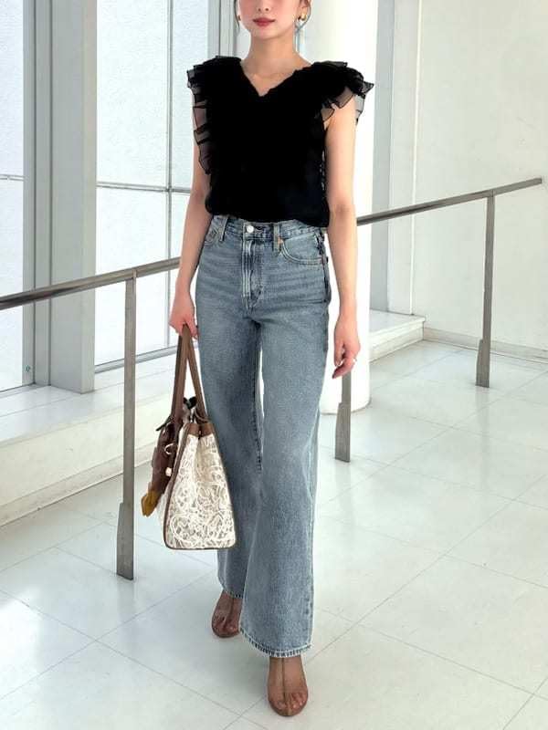 Snidel Sleeveless Frill Blouse Black Women's SWFB252008,