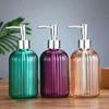400 ml Vertikal gestreifte Handdesinfektionsmittelflasche Nachfüllbar Leere Glasflaschen für flüssiges Handdesinfektionsmittel, Shampoo, Duschgel mit Pumpe