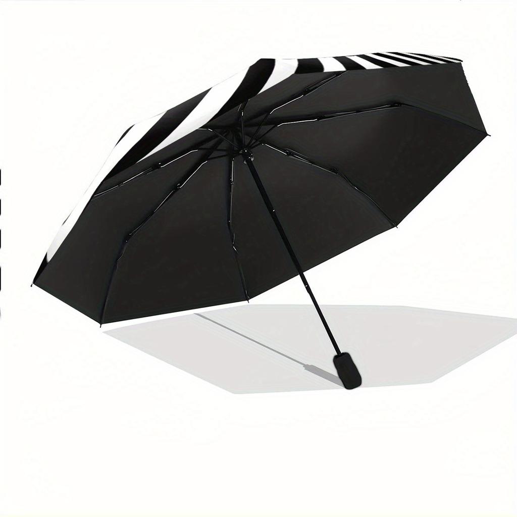 Automatic Folding Umbrella Black and White Swirling Optical Illusion. Portable Collapsible Design, Casual Outdoor Accessory, F