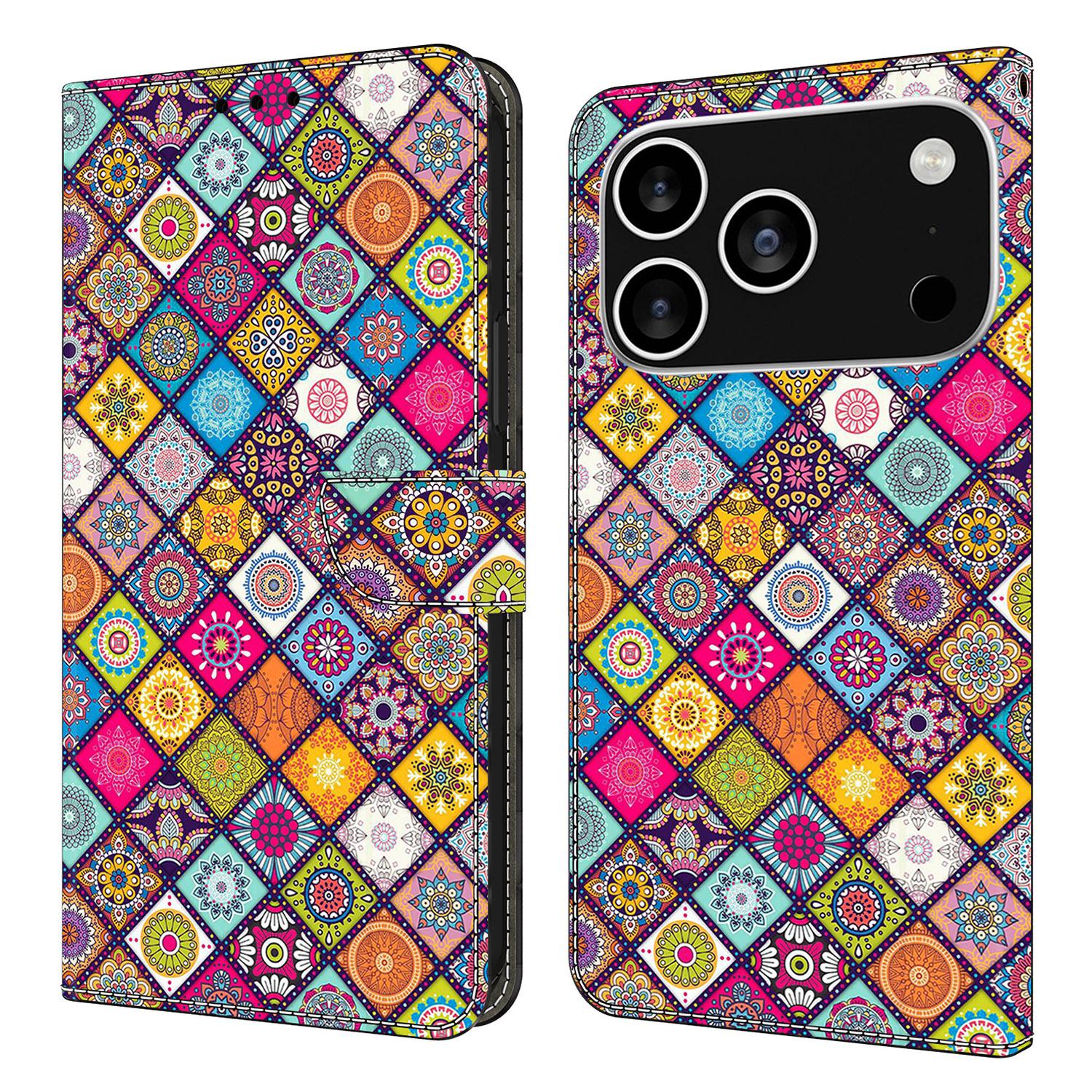 

For iPhone 17 Pro Case with Card Slot Pattern Printed TPU+PU Leather Flip Phone Cover Colorful Leather