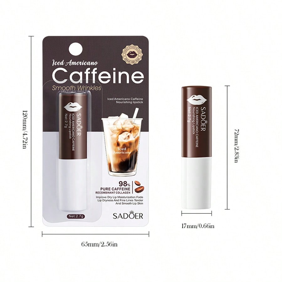 

Бальзам для губ Айс Американо с кофеином Восстановление сухих потрескавшихся губ Увлажнение на 12 часов Питательная смесь эфирных масел 2.7g