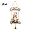 Outdoor Courtyard Decoration Wooden Gnome Door Hanger with Bell, Country Garden Welcome Sign Front Porch Hanging Swing Wall Plaque, Farmhouse Ornament