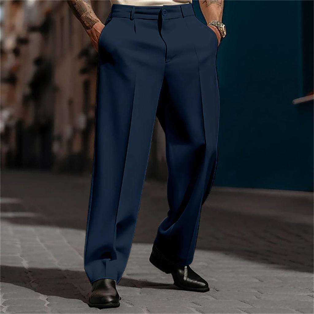 Mens Loose Fit Suit Pants Casual Business Straight Leg Formal Pants Wrinkle Free Flat Front Work Trousers