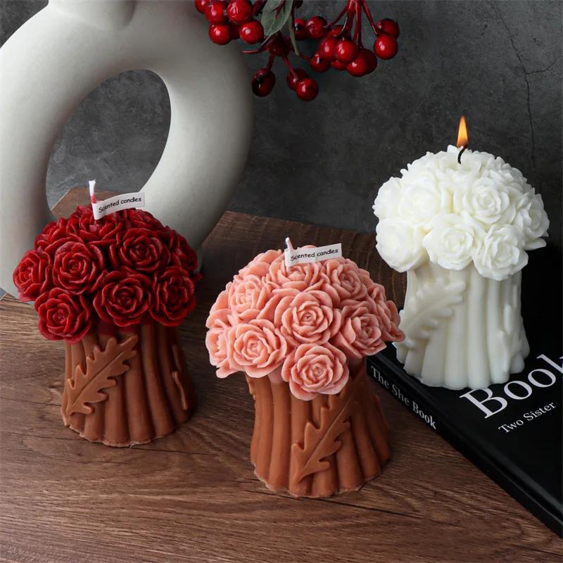 Rosenstrauß Silikonkerzenform DIY Handgemacht Kreativ Blume Aromatherapie Gips Harz Seifenherstellung Zubehör Set Heimgeschenke