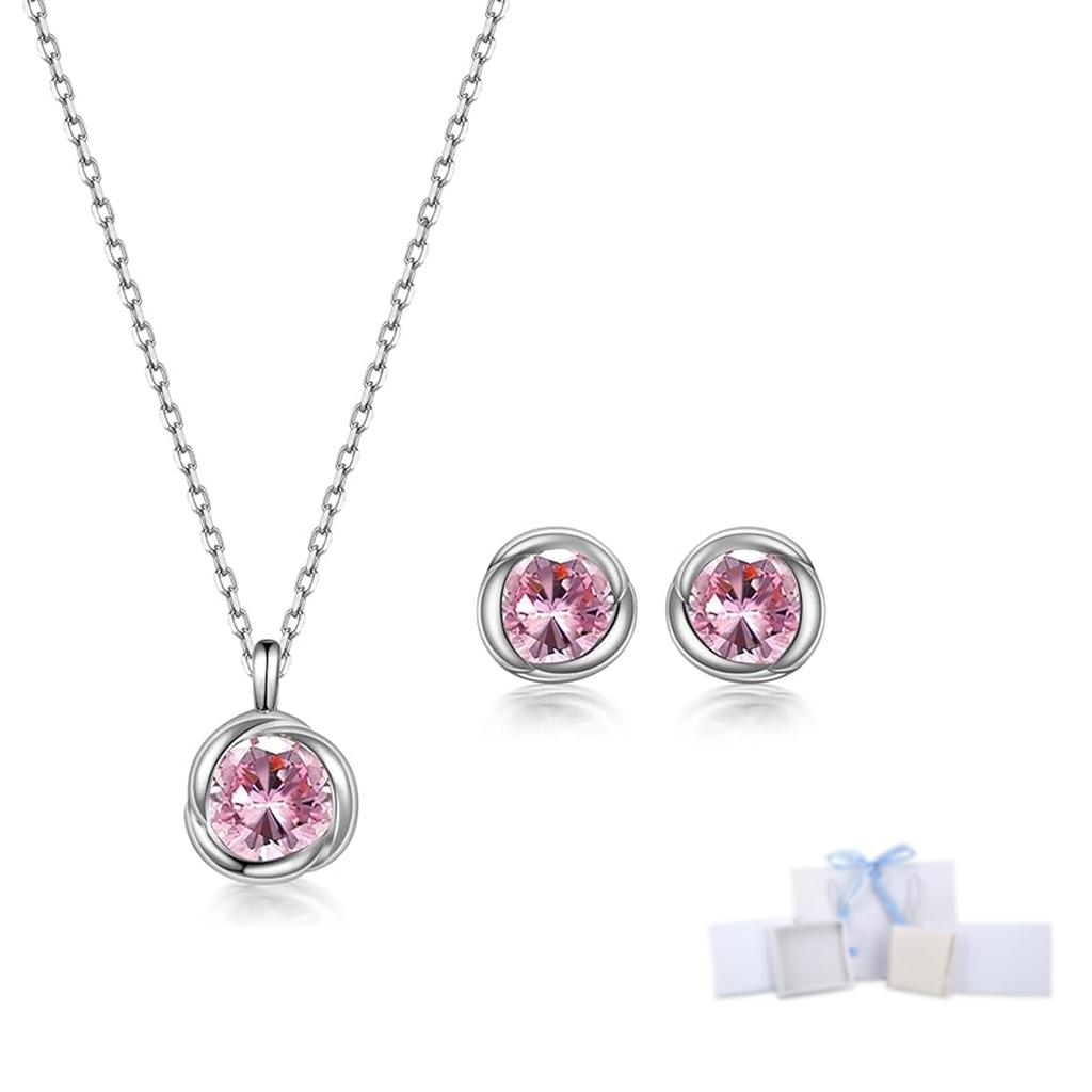 Day Gift Necklace Earrings Set April Birthstone Earrings Morganite Necklace 925 Silver Pendant Accessory Set Wedding Anniversary Gift for Women