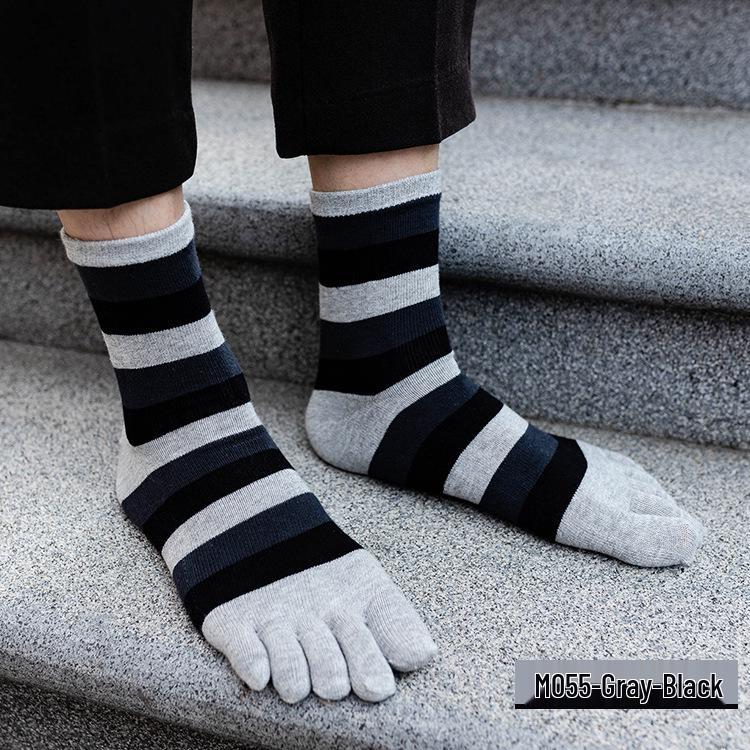 

Men s Color Block Cotton Five Finger Mid-Calf Socks One Size чёрный/серый