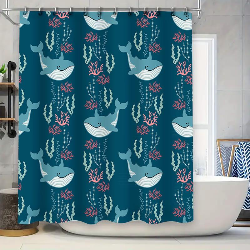 

Underwater Whale Coral Print Shower Curtain Waterproof Bathroom Decoration Blue Red White Pattern Home Accessories Up-To-Date Fa W60H190(CM)-1 Pcs