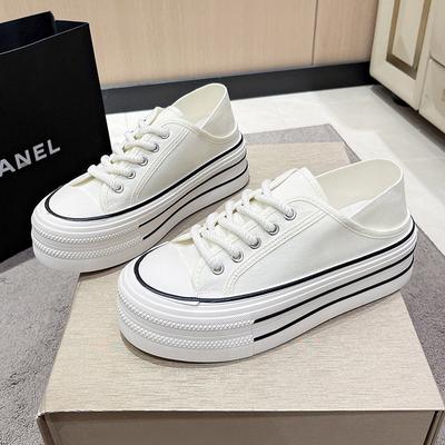 Two Wear Little White Shoes Women's Versatile New Summer Platform Canvas Shoes One Pedal Women's Shoes