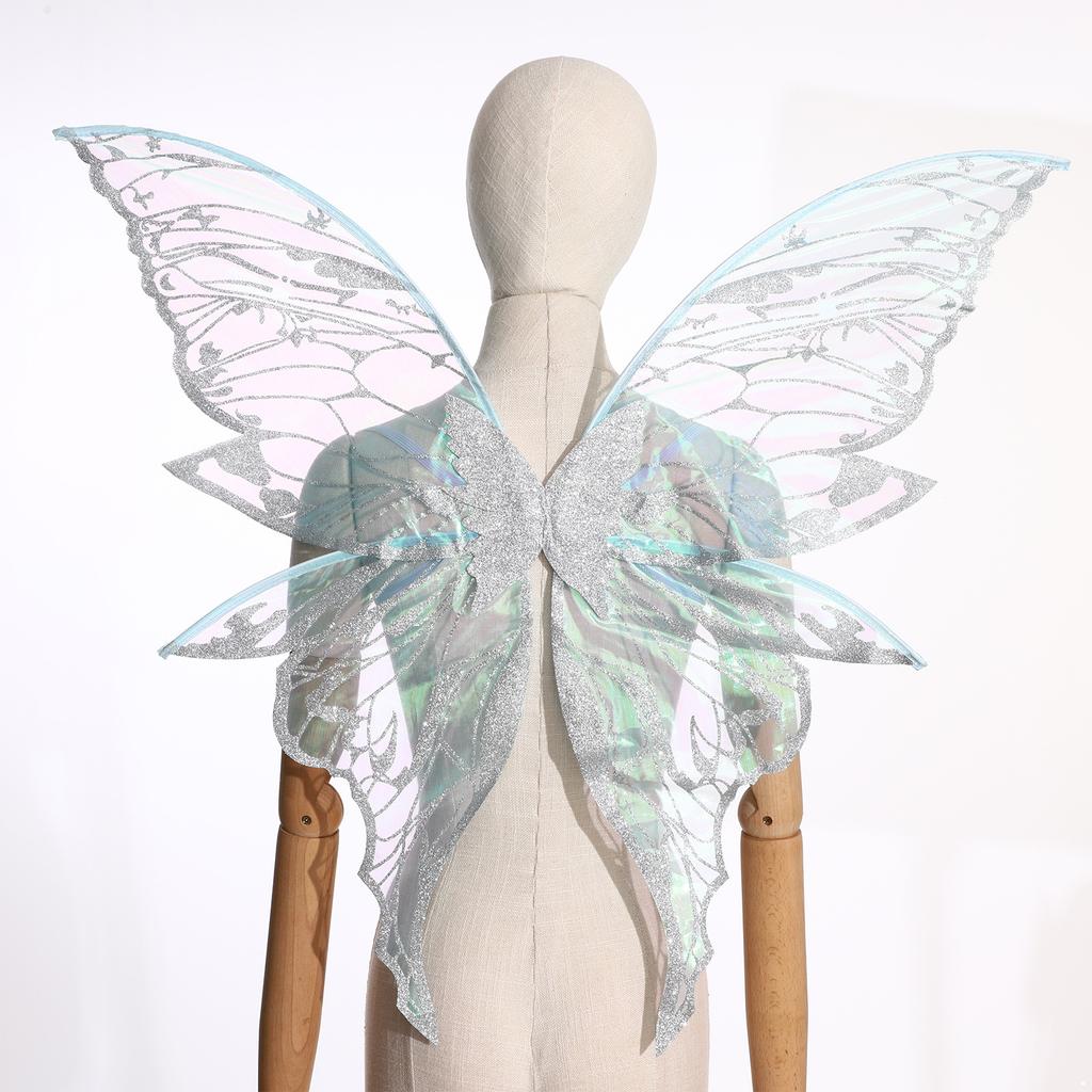 Glittery Butterfly Wings Costume Props - Elastic Strap Gold Stamp Decorated for Themed Party & Photography