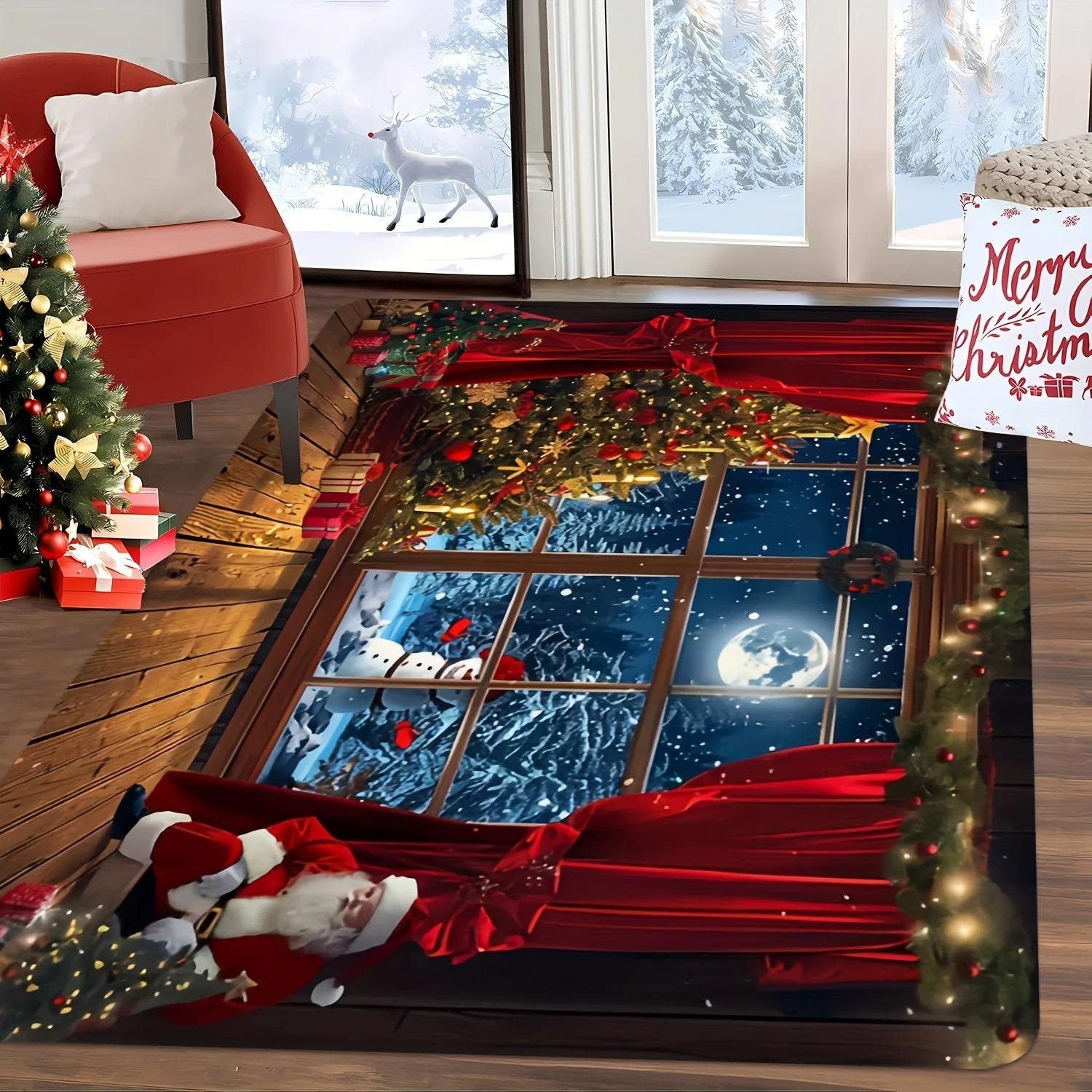 

Santa Claus-Themed Pattern Carpet Merry Christmas Carpet Rug for Bedroom Carpet Live Room Large Size Mat Area Rugs Home Decor 40x60CM