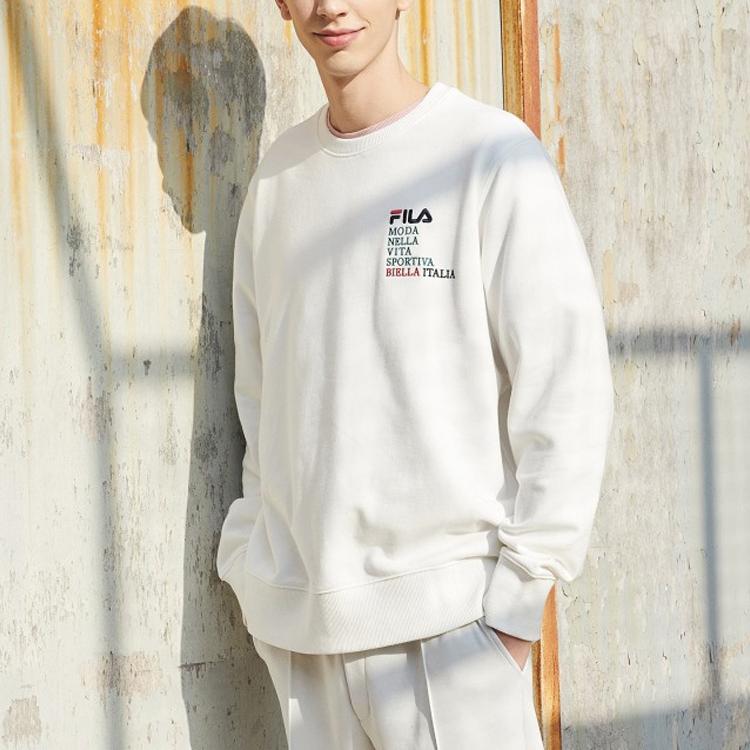 FILA Letter Round Neck Pullover Sports Leisure Sweatshirt Unisex Sweatshirt White FS2POD1110X-OWH