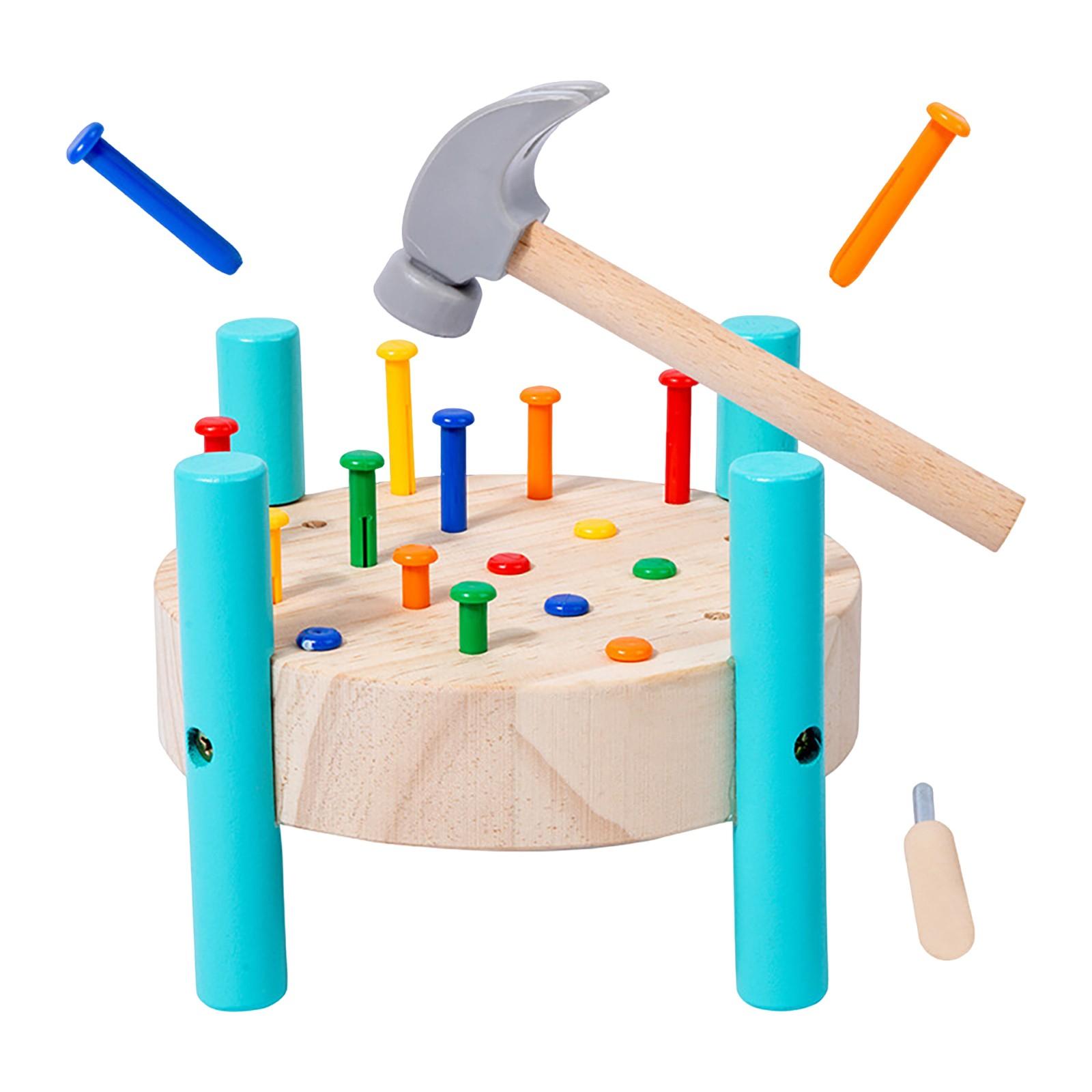 

Children s Wooden Exercise Baby Hand-eye Coordination Hands And Brain Kindergarten Early Education Round Nail Hammering Table Educational Toy One Size