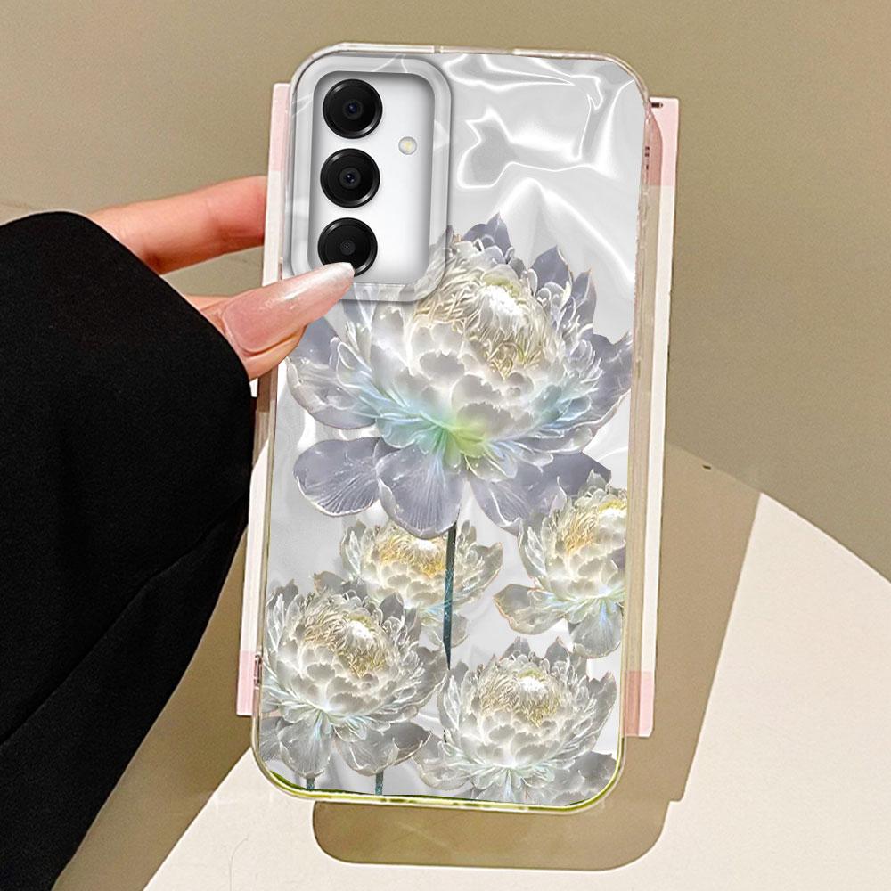 White Peony Lotus Print Women Girls Phone Case for Samsung Galaxy A55 A56 A36 A26 A16 A53 A06 A14 A24 A34 A54 A15 A25 A35 Cover