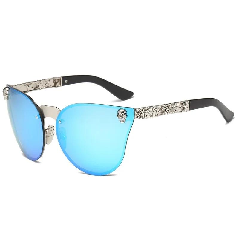 Gothic Skull Sunglasses Women Men Rimless Cat Eye with Skull Head Rhinestone Mirrored Ladies Sun Glasses Punk Metal Shades